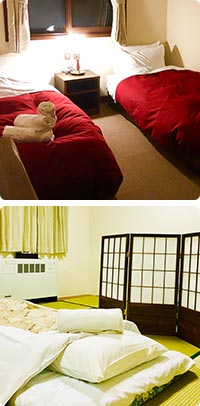 落ち着いた雰囲気の３ベッドルーム / 間仕切りでプライベートを確保した４名まで泊まれる女性専用ドミトリールーム